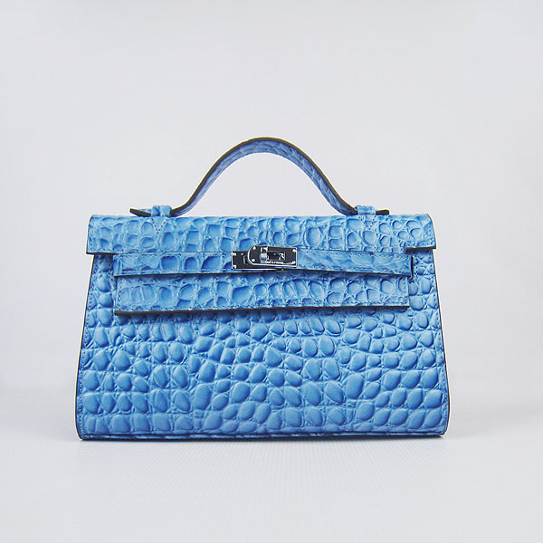 AAA Hermes Kelly 22 CM Stone Veins Leather Handbag Blue H008 On Sale - Click Image to Close